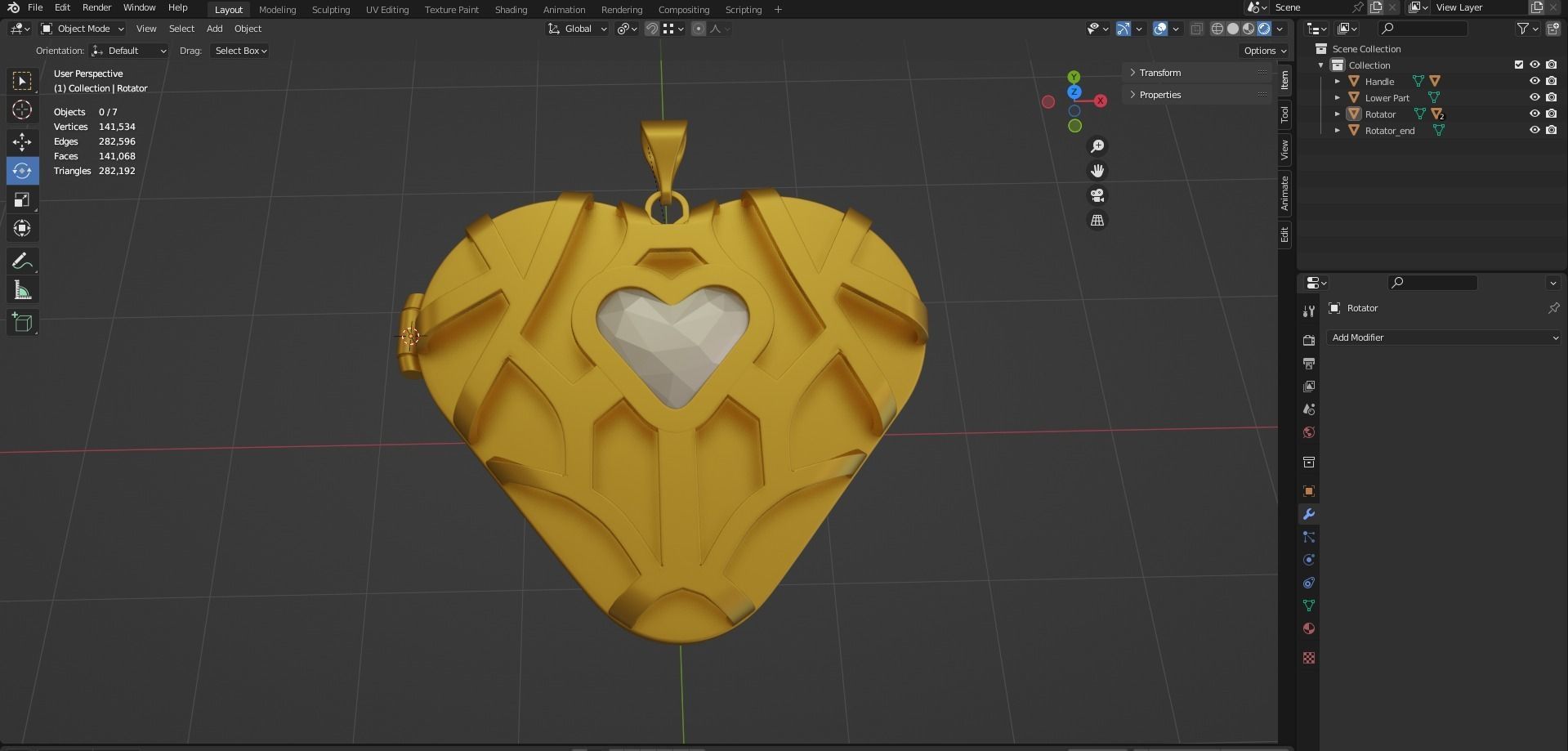 Gold Heart Shape pendant 3D model_9