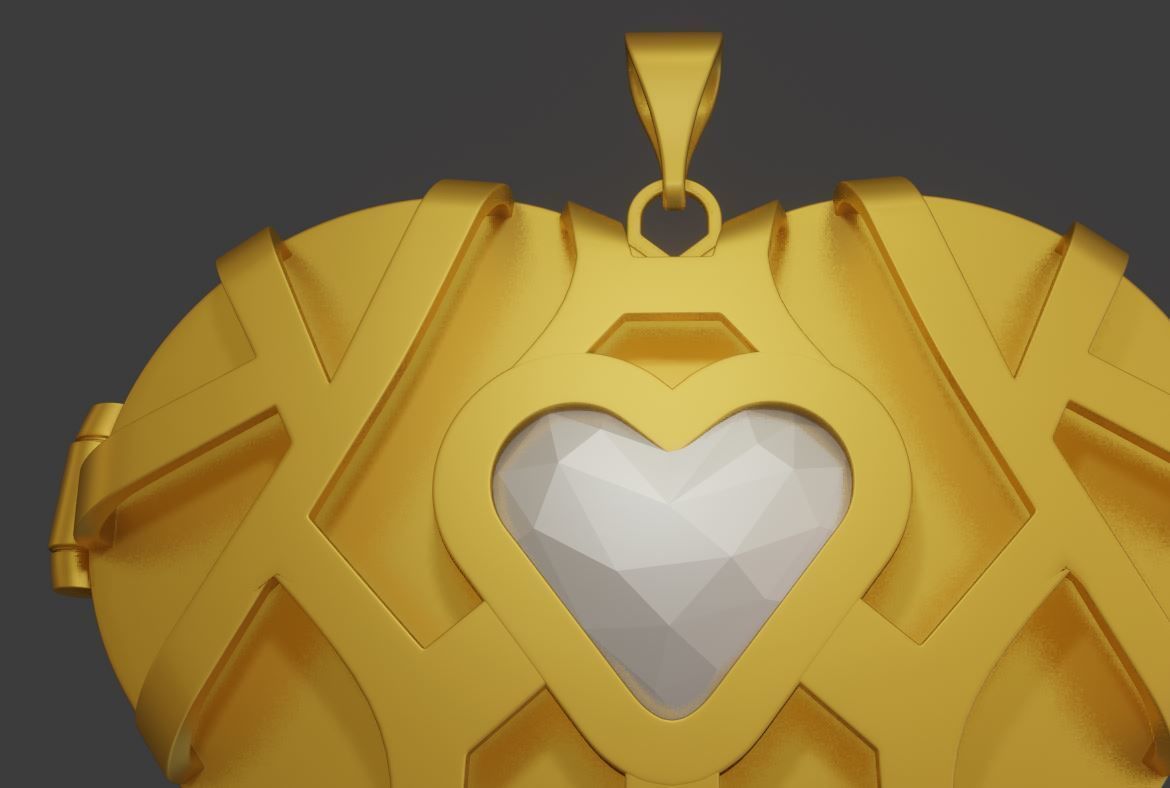 Gold Heart Shape pendant 3D model_2