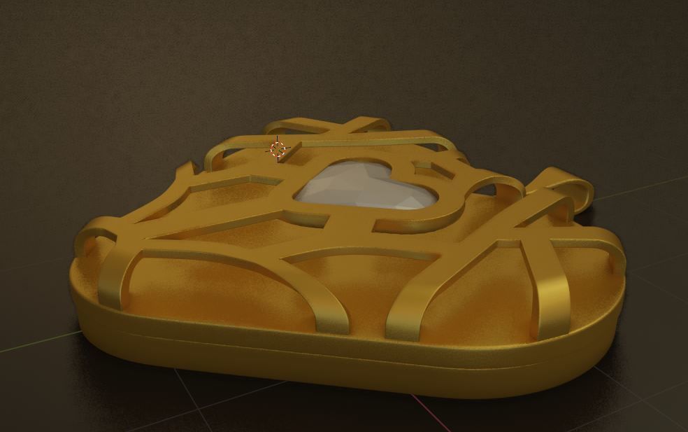 Gold Heart Shape pendant 3D model_3