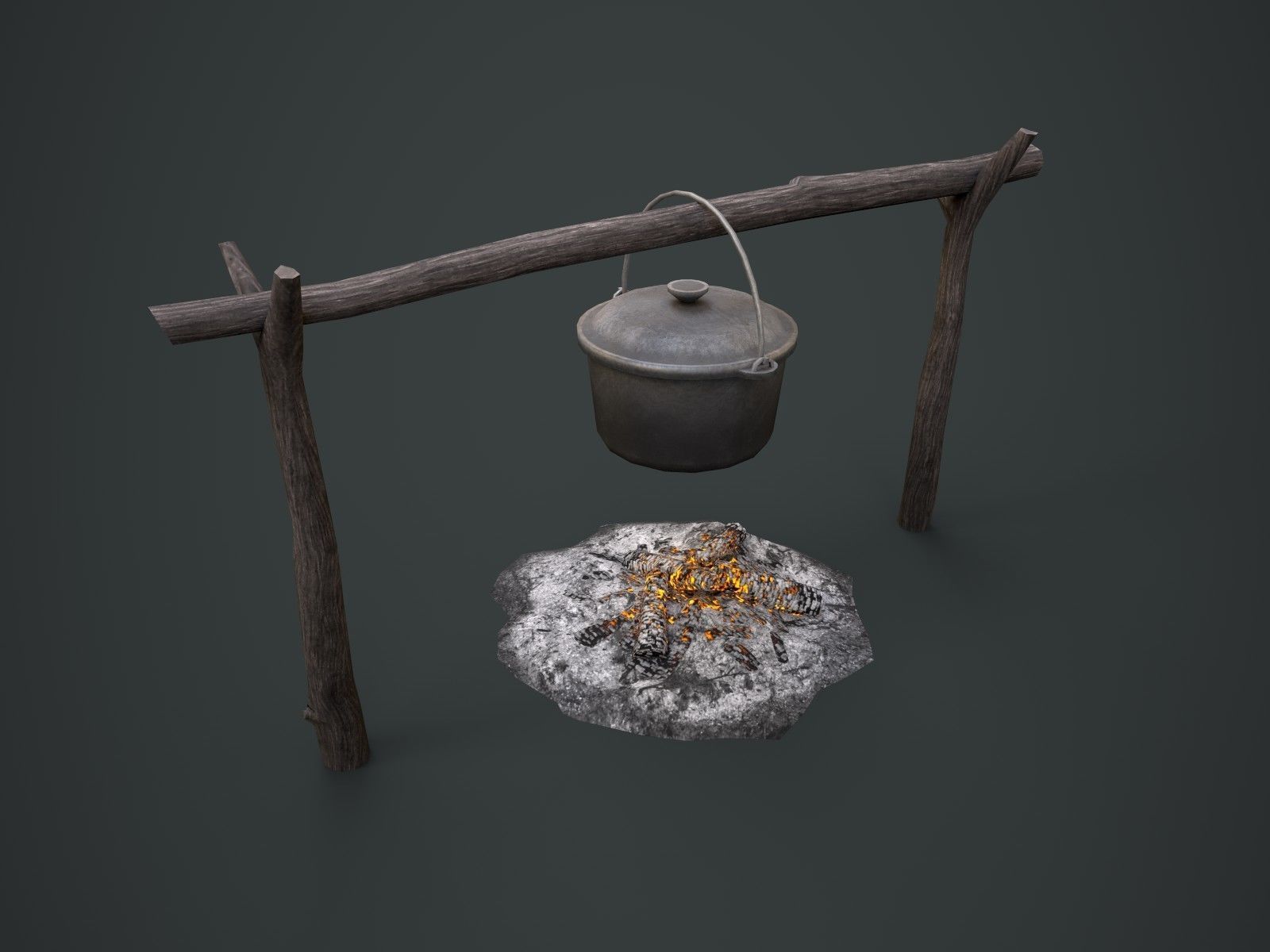 Bonfire with Bowler Low-poly 3D model_4