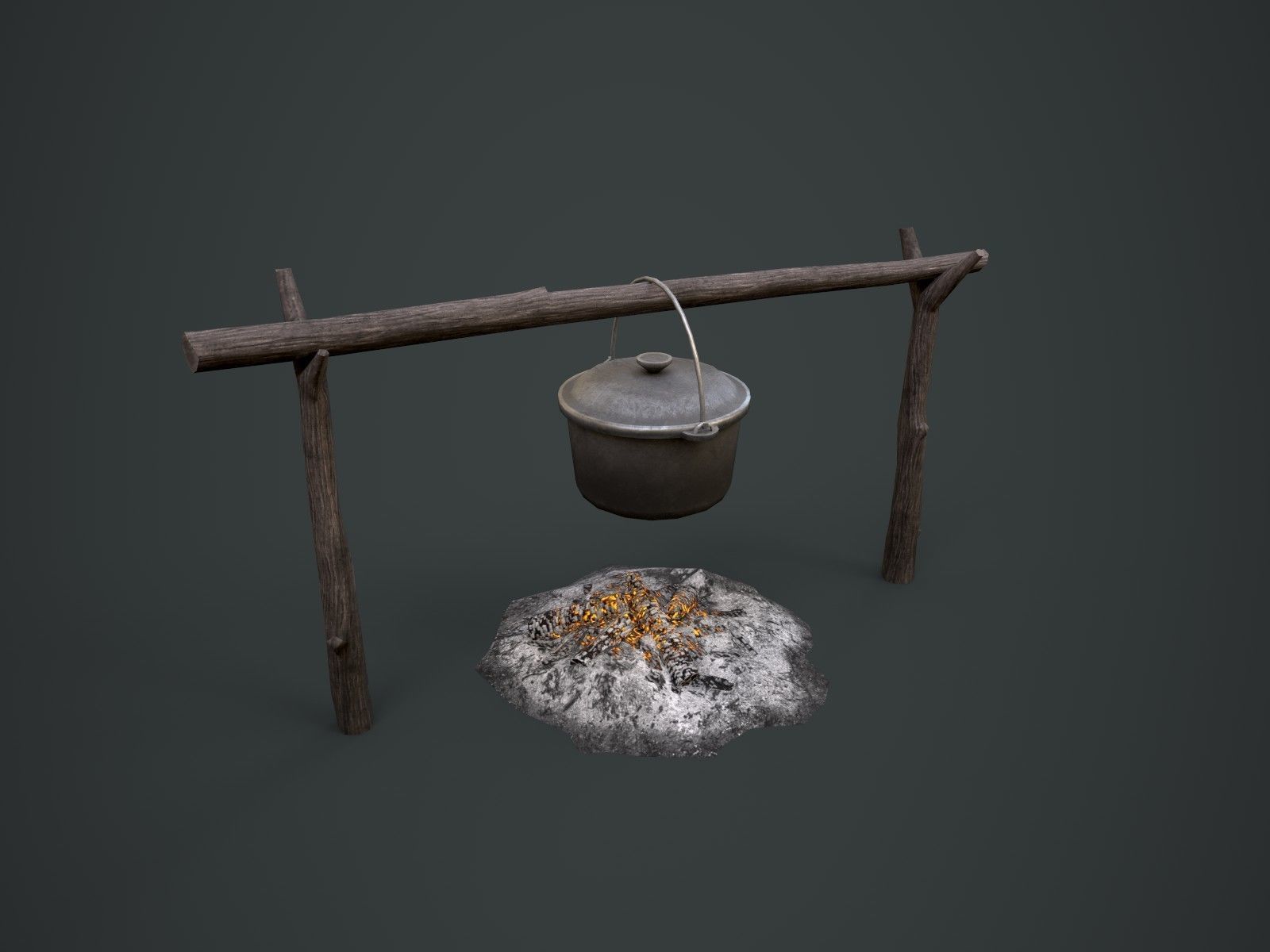 Bonfire with Bowler Low-poly 3D model_2