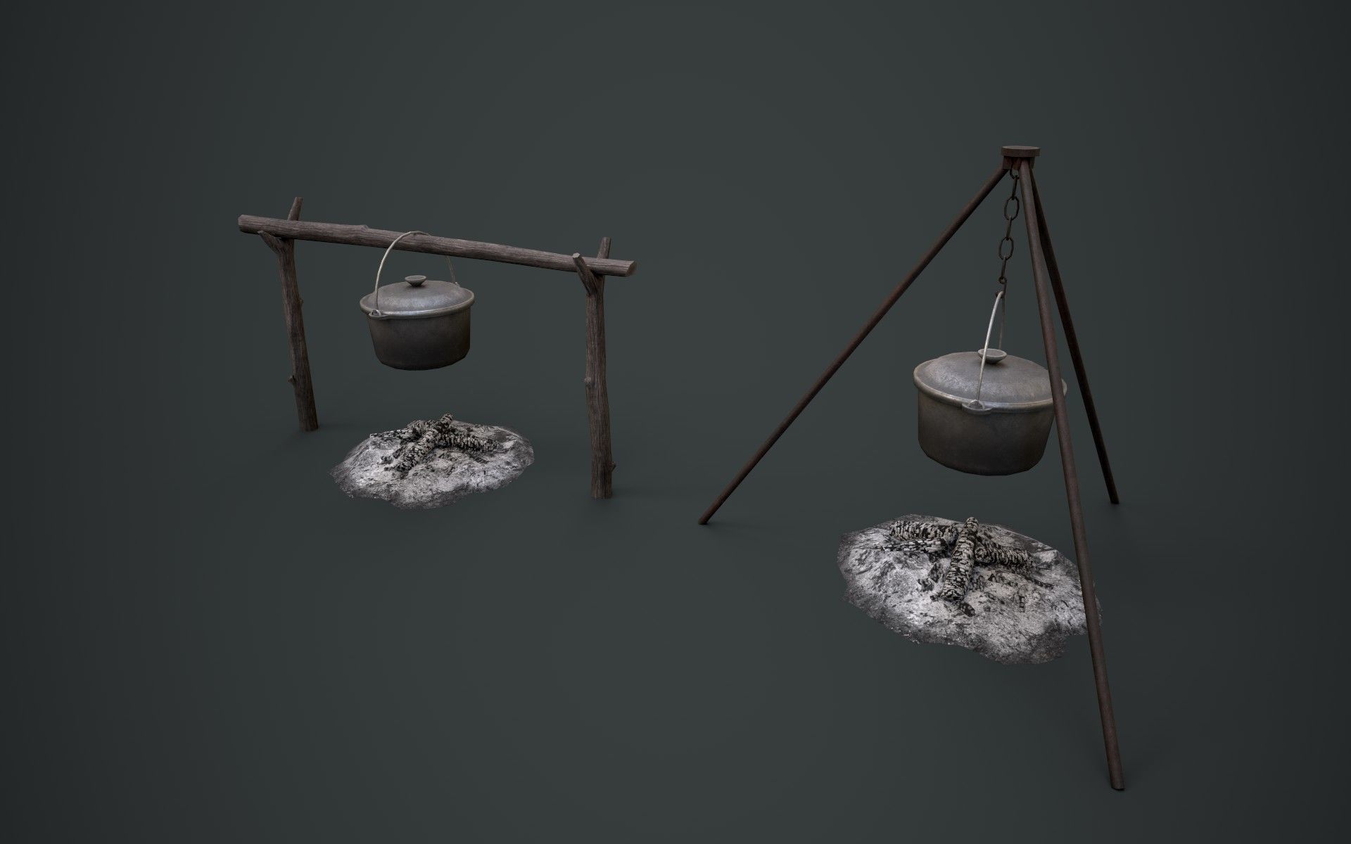 Bonfire with Bowler Low-poly 3D model_1