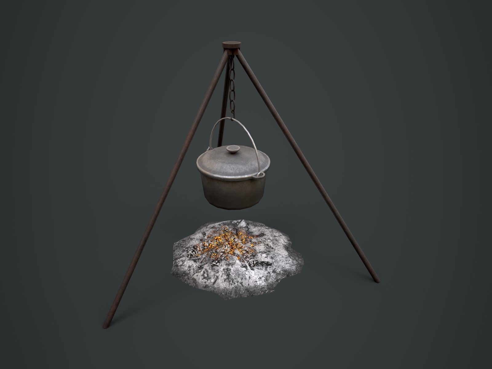 Bonfire with Bowler Low-poly 3D model_8