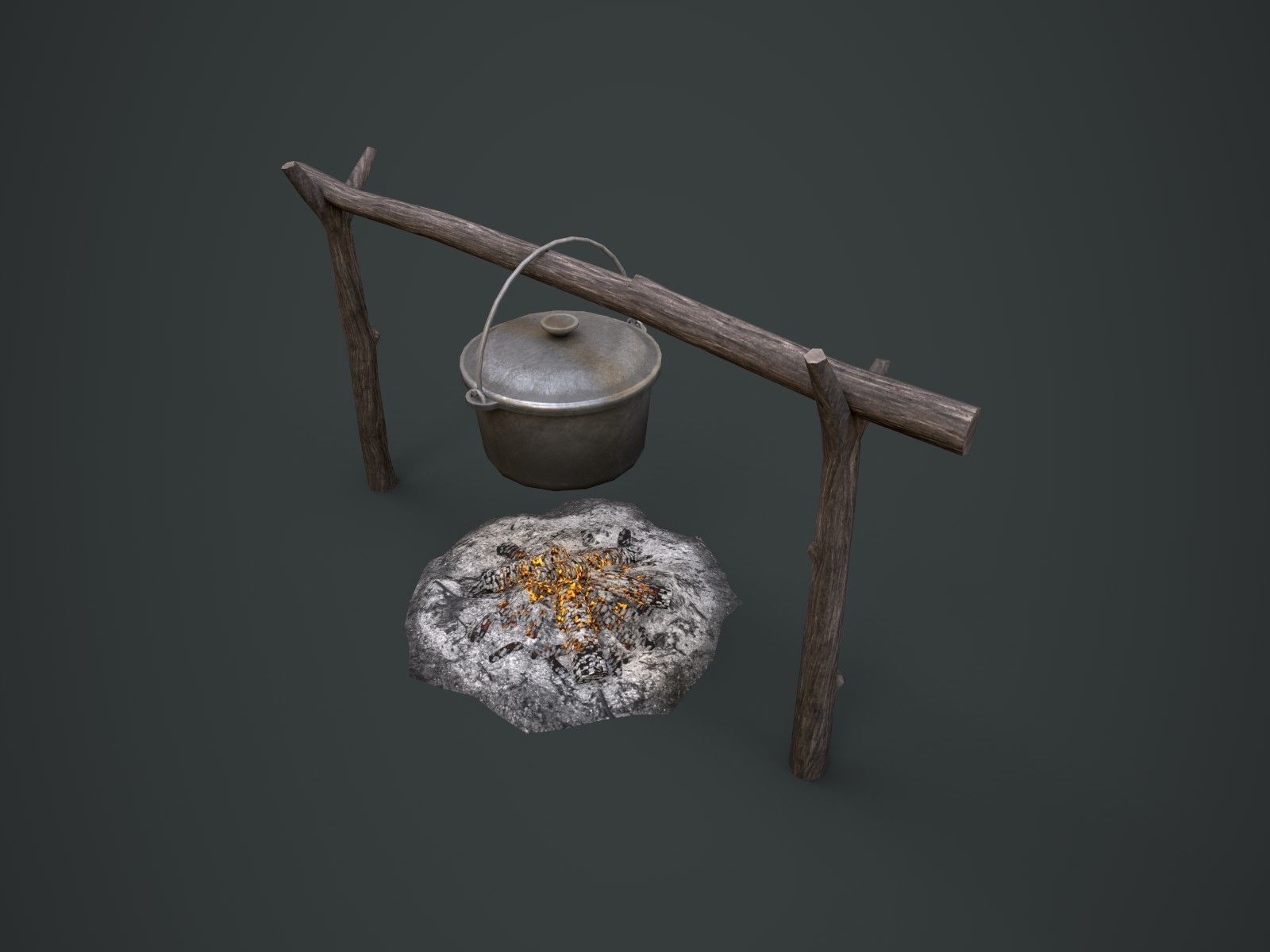 Bonfire with Bowler Low-poly 3D model_5