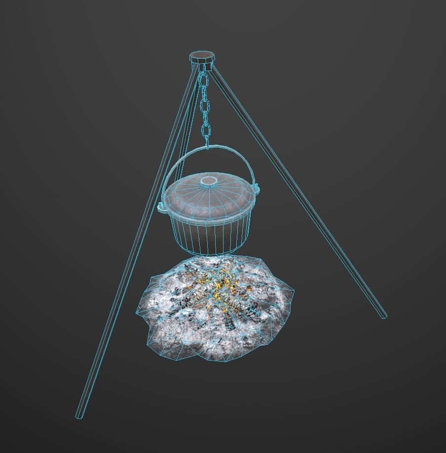 Bonfire with Bowler Low-poly 3D model_12