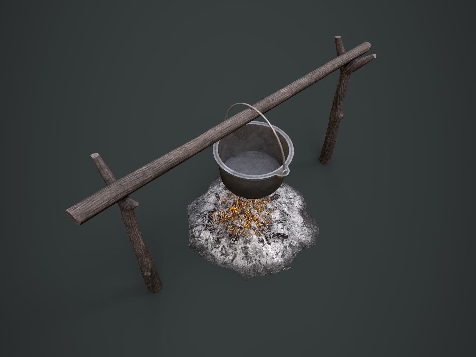 Bonfire with Bowler Low-poly 3D model_6