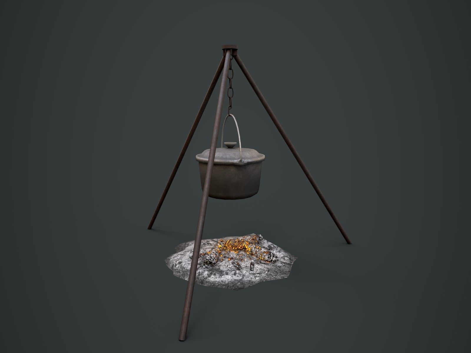 Bonfire with Bowler Low-poly 3D model_10