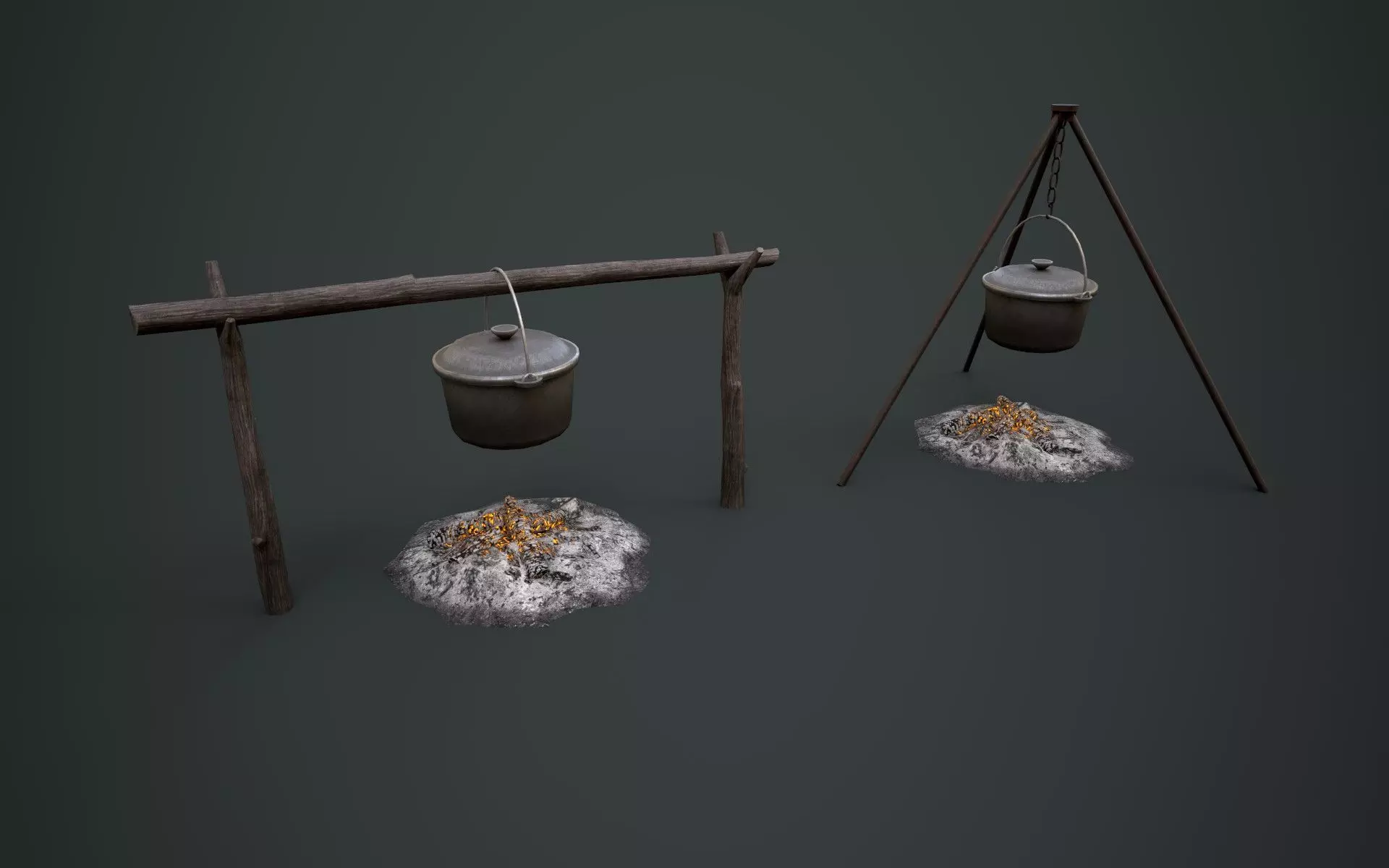 Bonfire with Bowler Low-poly 3D model_0