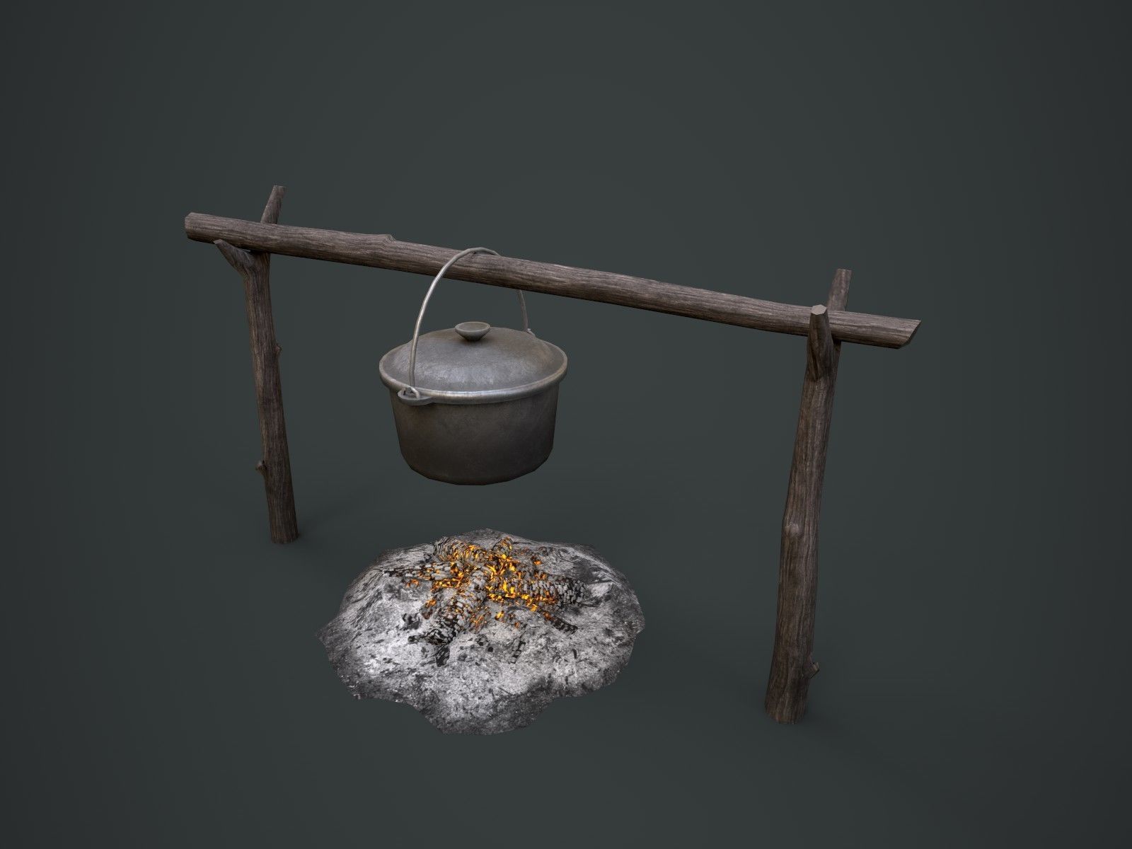 Bonfire with Bowler Low-poly 3D model_3