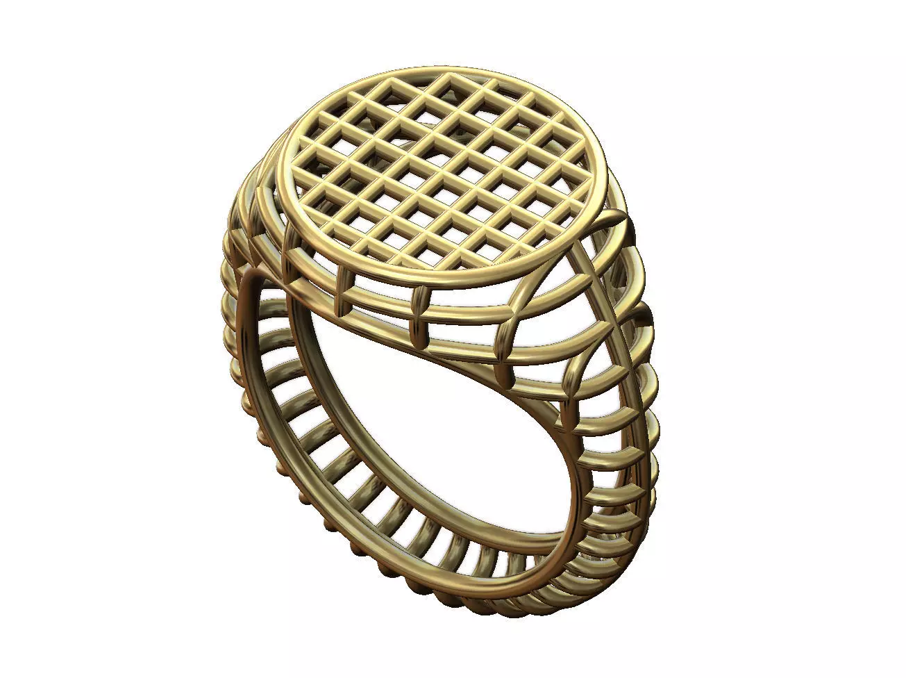 Wire mesh round flat top signet ring 3D print model