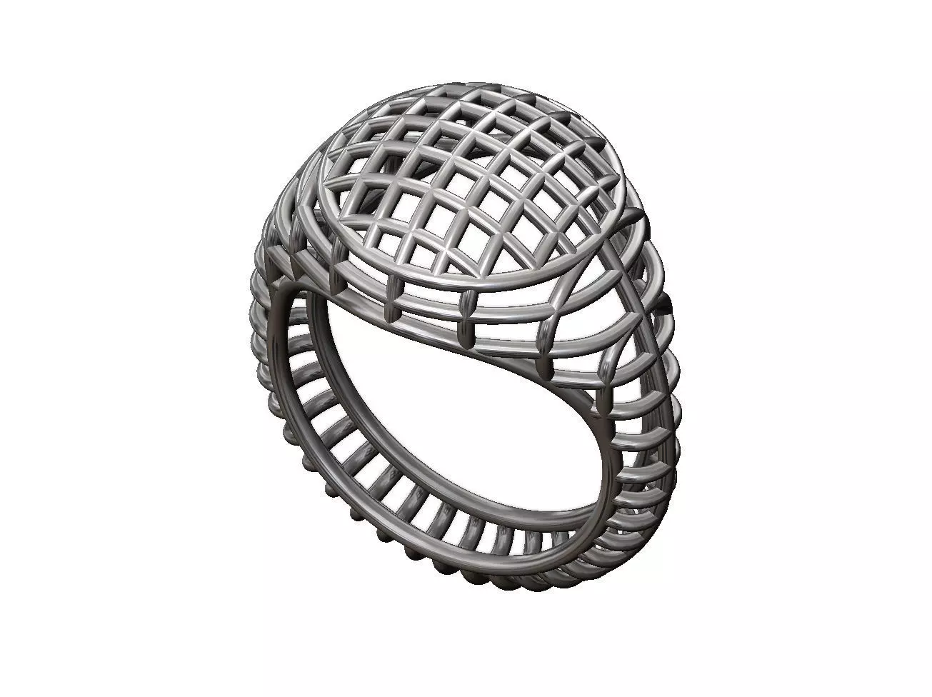 Wire mesh dome top signet ring 3D print model