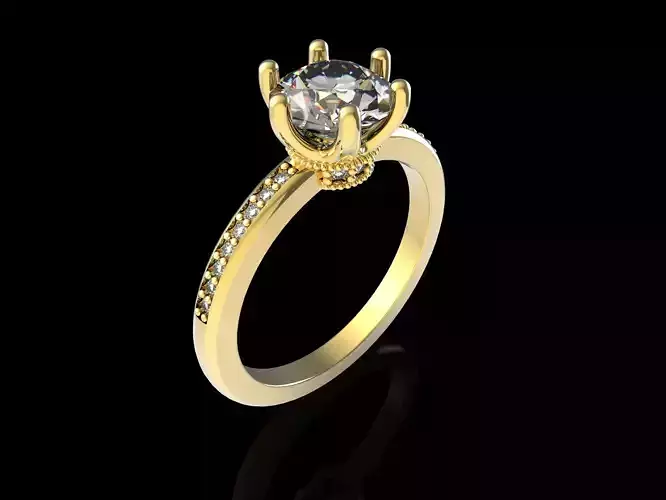 Clear Sparkling Crown Solitaire Ring 3D print model