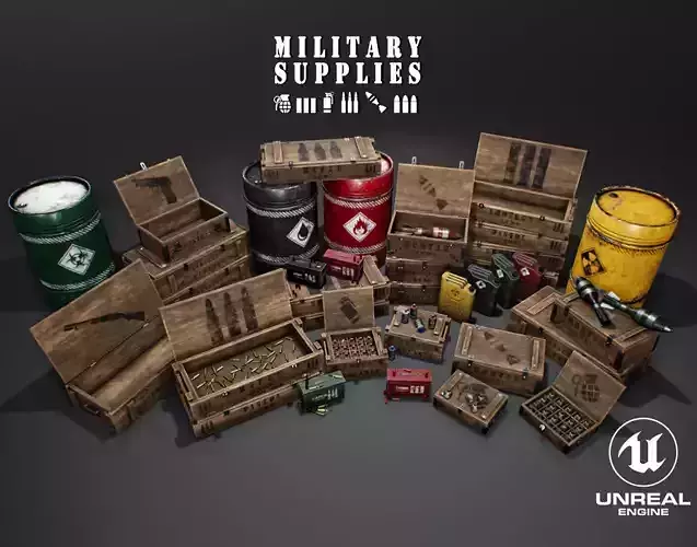 Military Supplies Pack Low-poly 3D model
