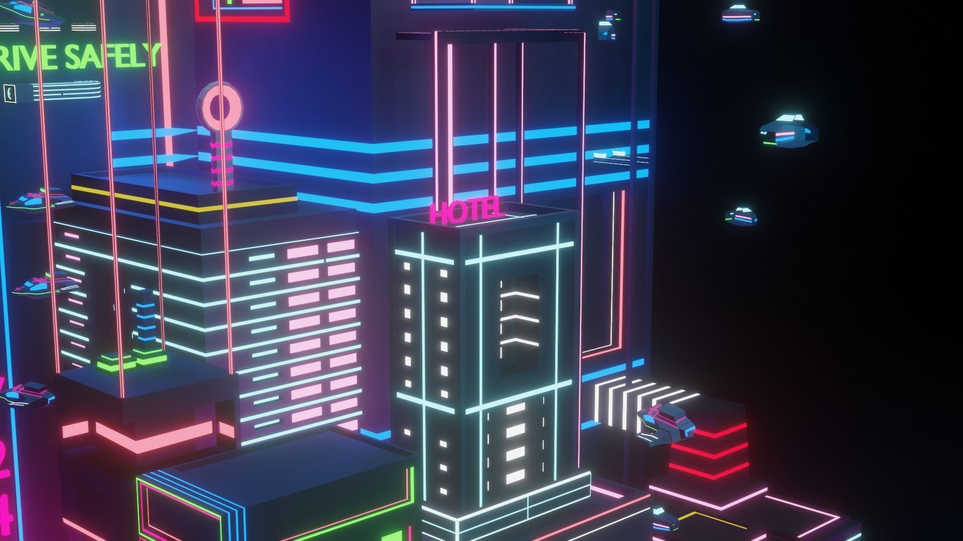 Neon City Low-poly 3D model_3