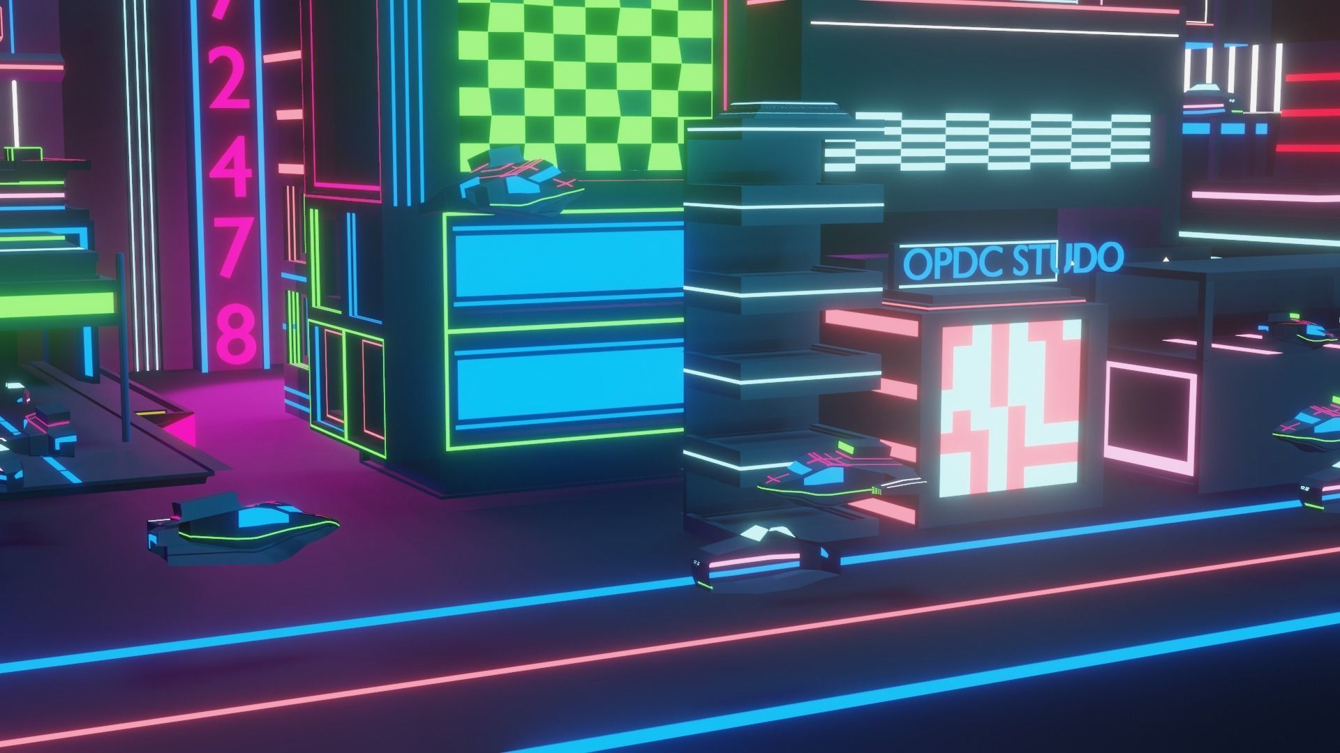 Neon City Low-poly 3D model_2