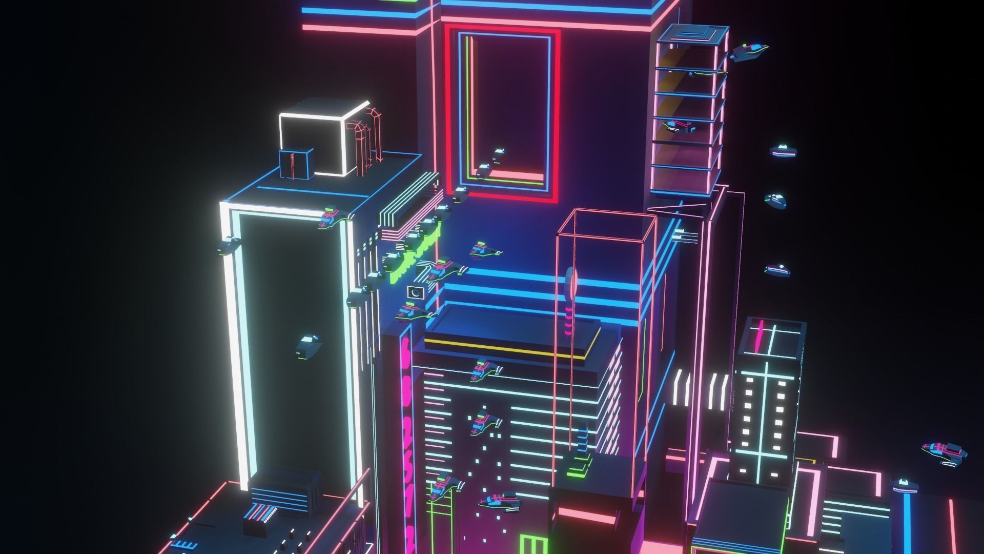 Neon City Low-poly 3D model_4