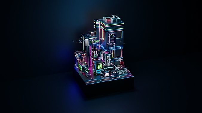 Neon City Low-poly 3D model