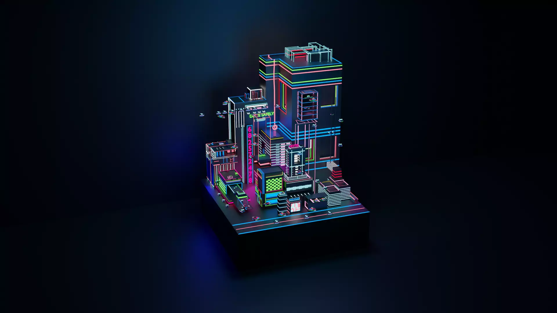 Neon City Low-poly 3D model_0