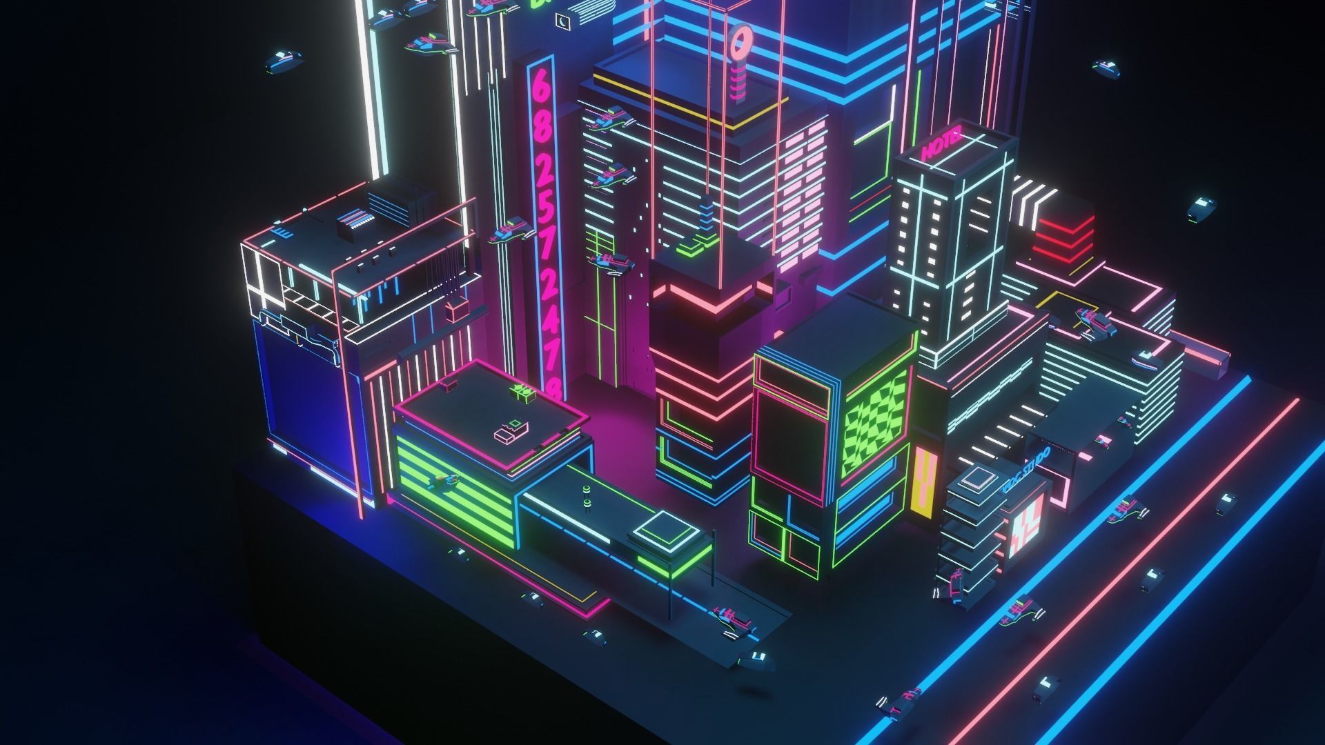 Neon City Low-poly 3D model_7