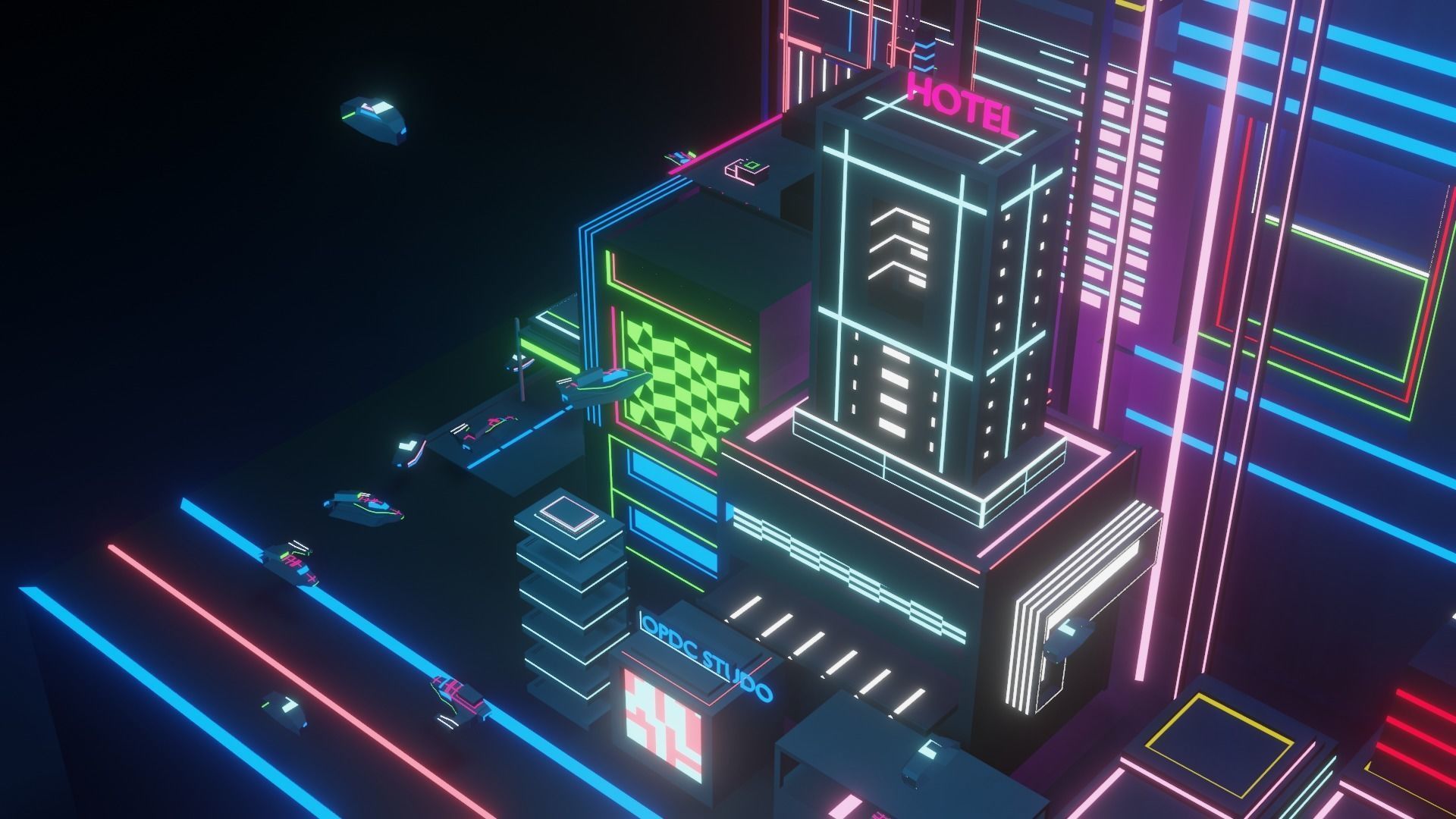 Neon City Low-poly 3D model_6