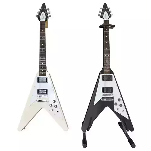 Electric Guitar Gibson Epiphone Flying V style black and beige 3D model