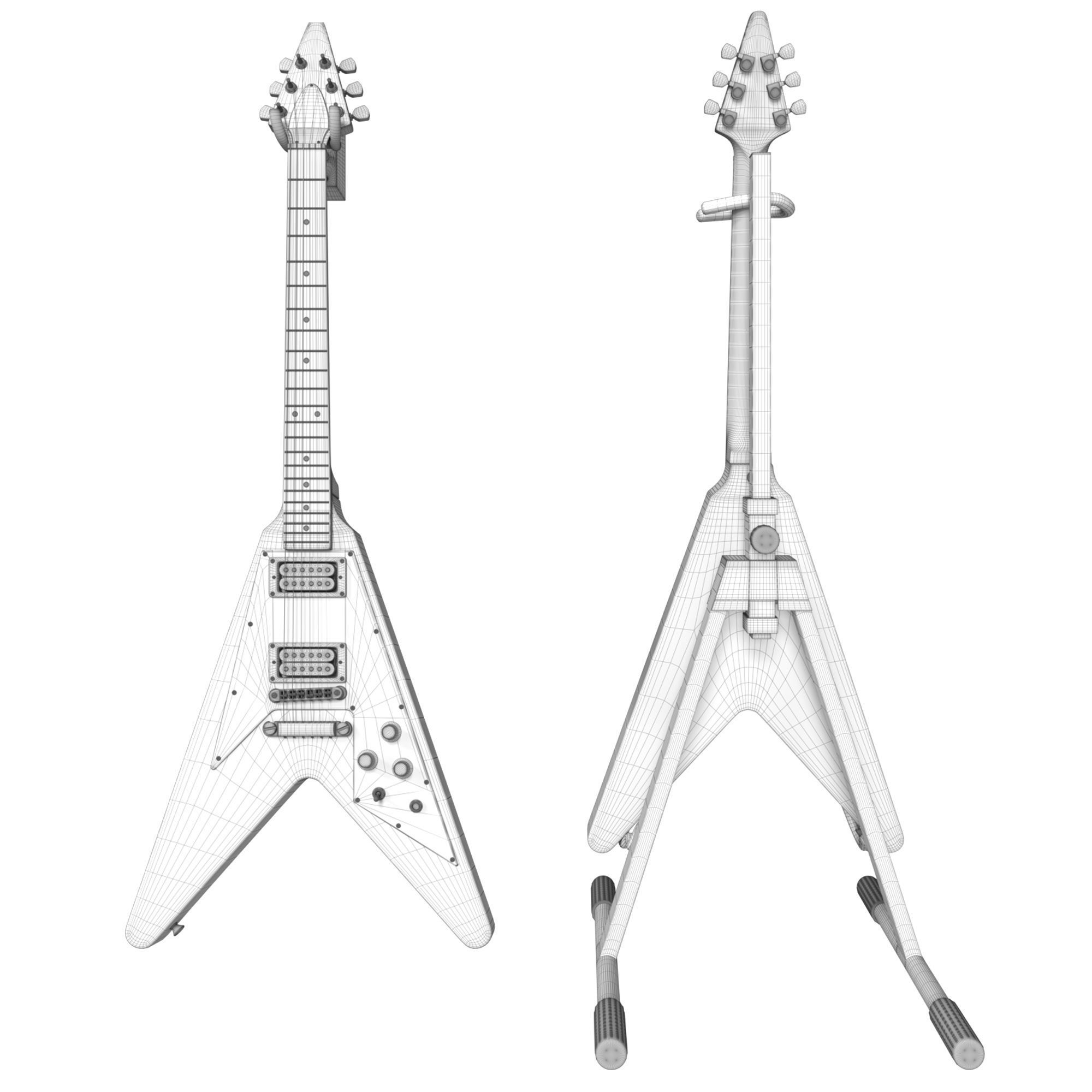 Electric Guitar Gibson Epiphone Flying V style black and beige 3D model_1