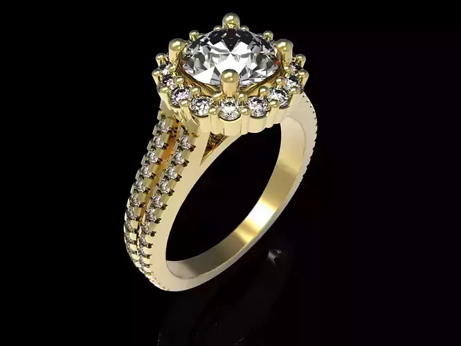Solitaire Shared Prongs Halo Ring