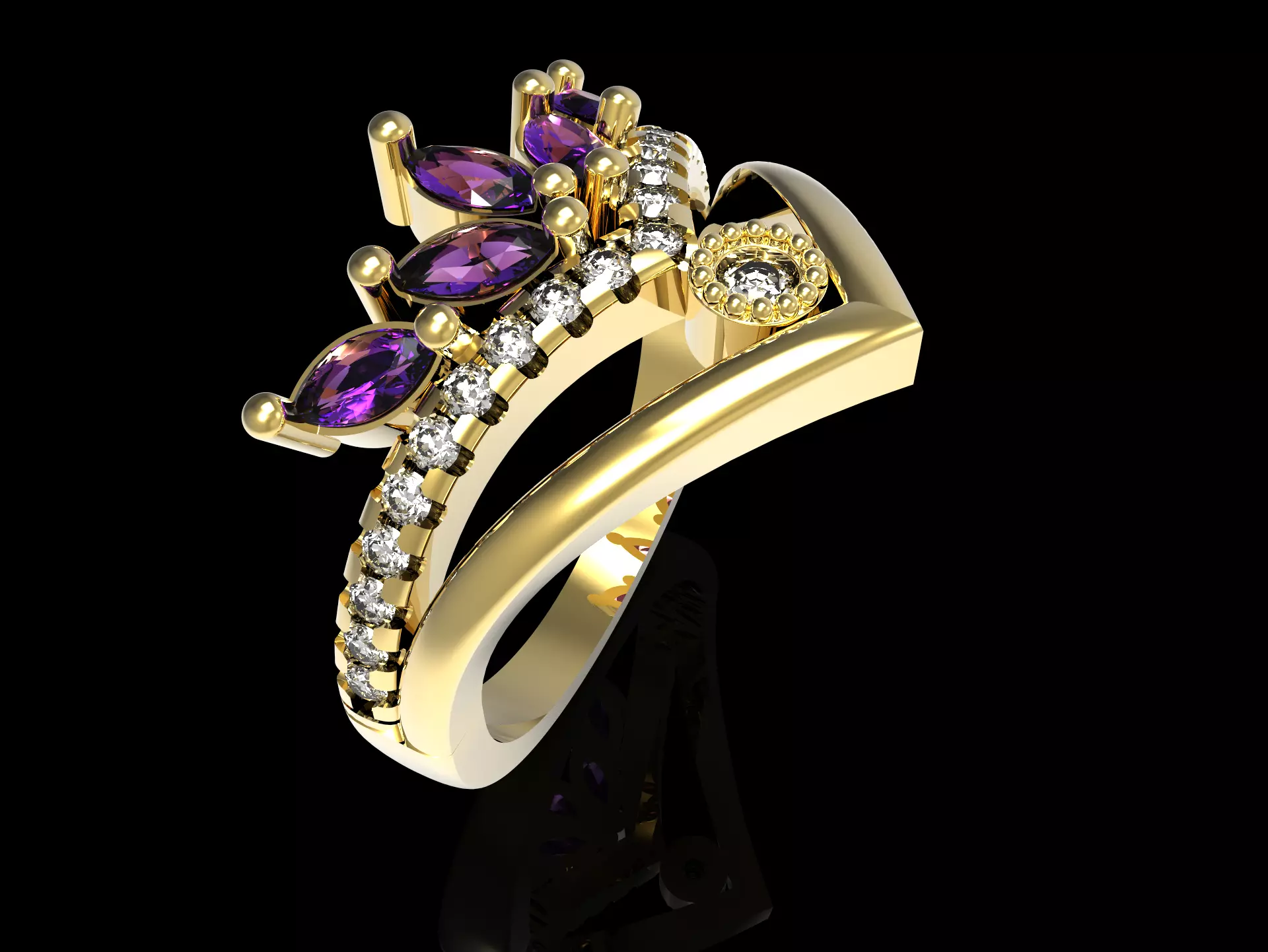 Sparkling Mix Wishbone Ring 3D print model_0