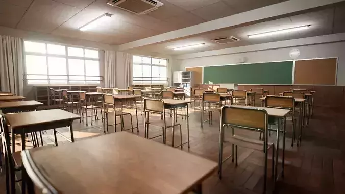 Japanese Classroom Pack - 45 Game Ready Assets Low-poly 3D model