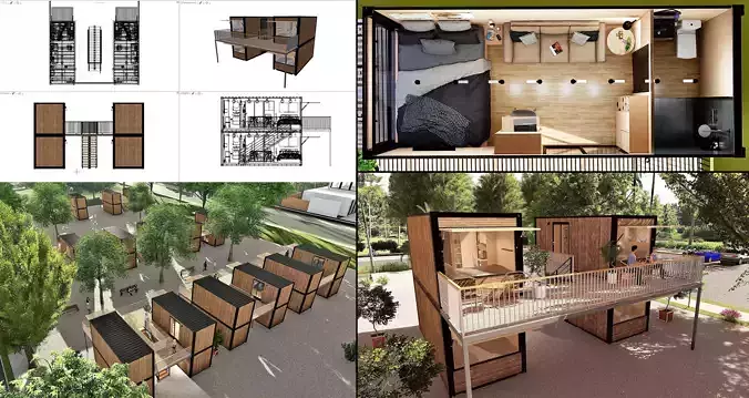 container hotel modul combo k2 Low-poly 3D model