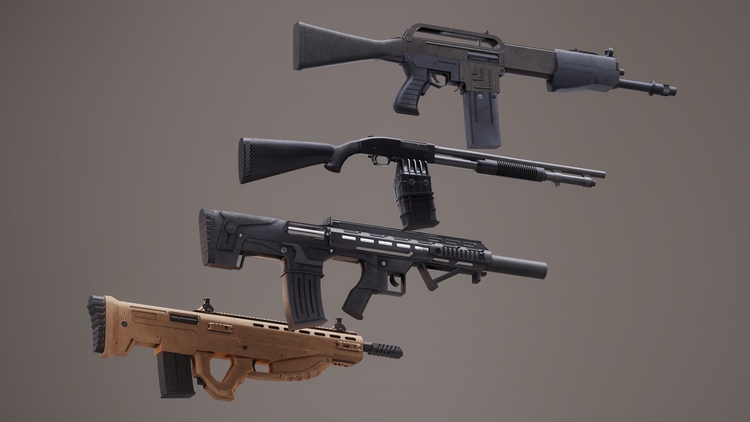 Shotgun Set 1 gun Low-poly 3D model_2