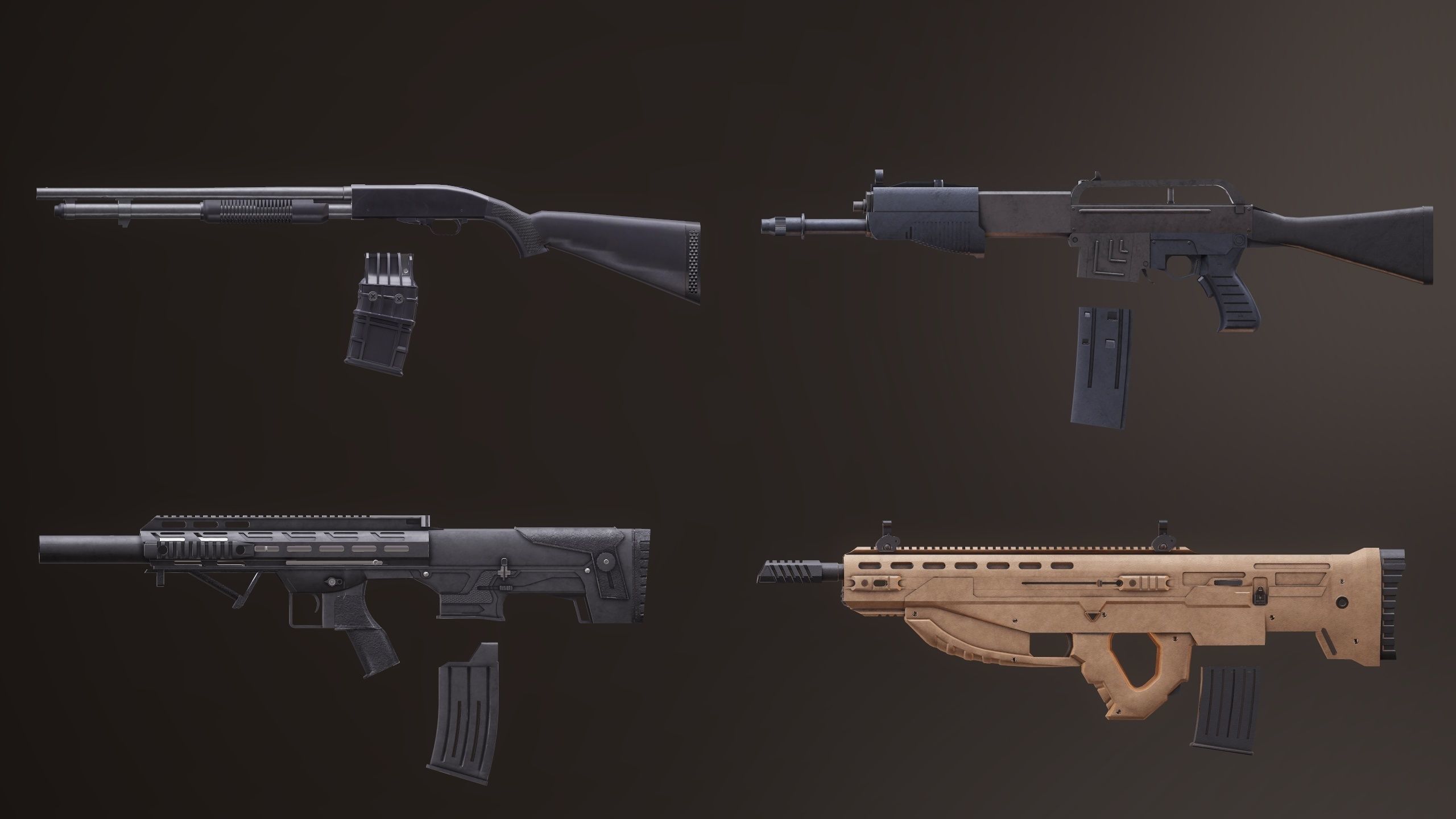 Shotgun Set 1 gun Low-poly 3D model_3