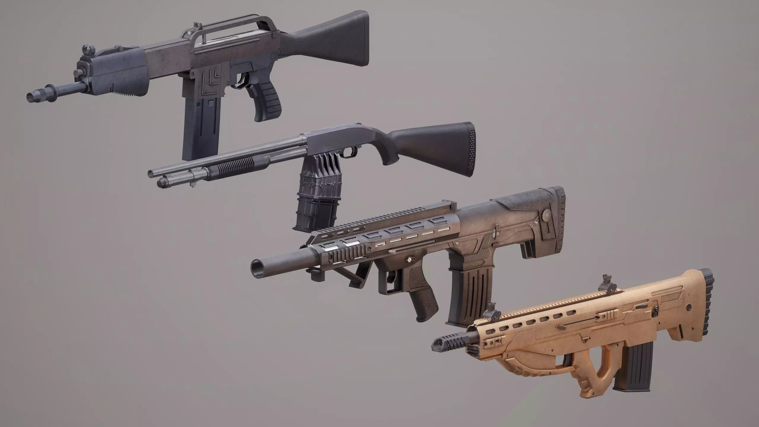 Shotgun Set 1 gun Low-poly 3D model_0