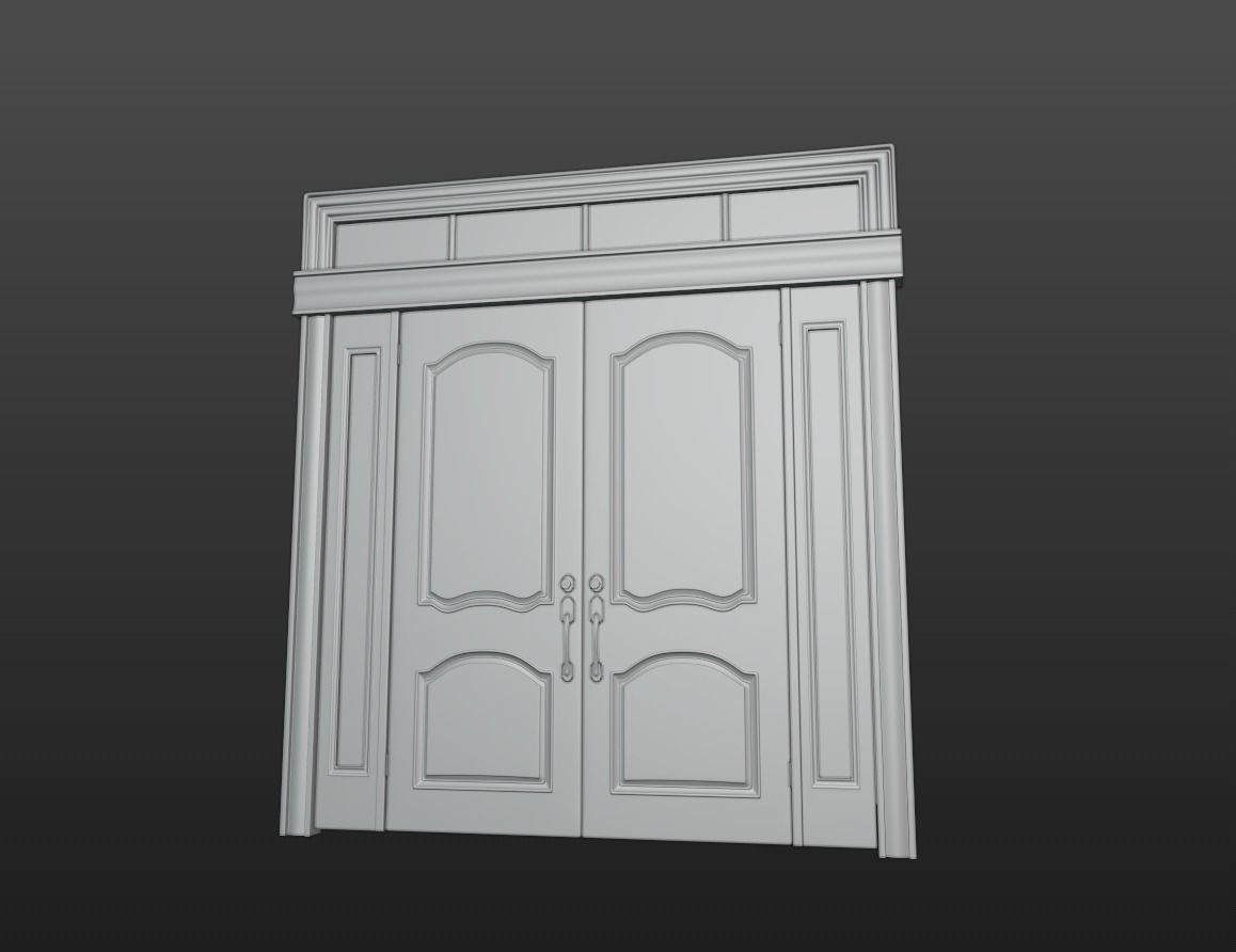 Fancy Entry Door with Archway and Pillars 3D model_2