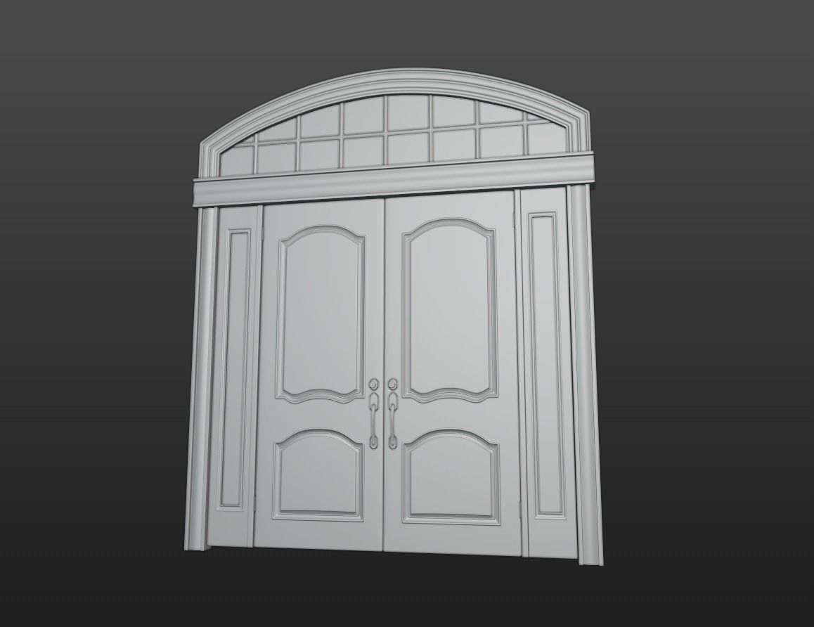 Fancy Entry Door with Archway and Pillars 3D model_1
