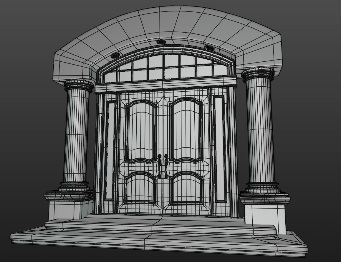 Fancy Entry Door with Archway and Pillars 3D model_3