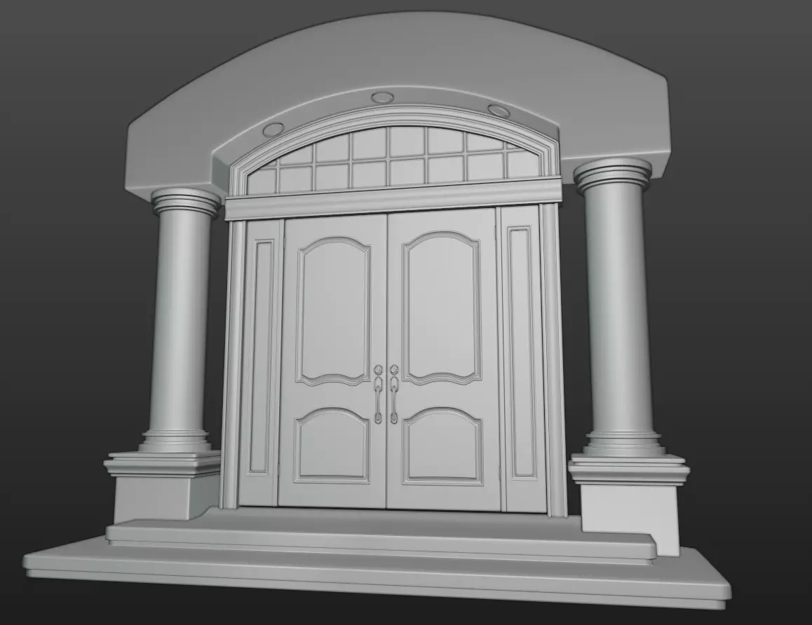 Fancy Entry Door with Archway and Pillars 3D model_0