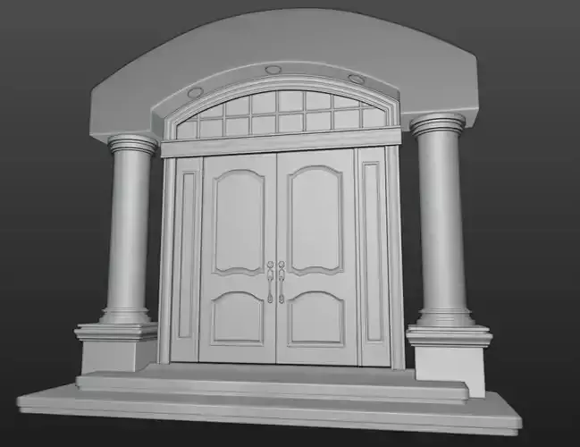 Fancy Entry Door with Archway and Pillars