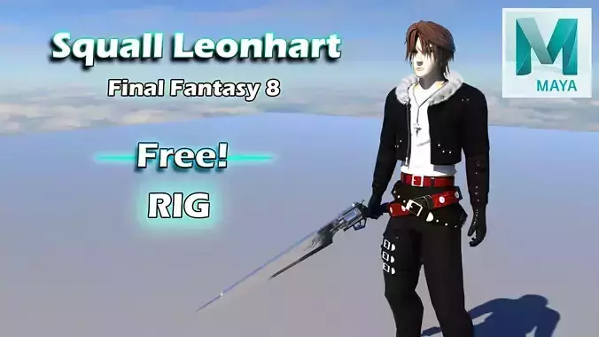 Squall Leonhart Final Fantasy 8 Free Maya Animation Rig Free low-poly 3D model