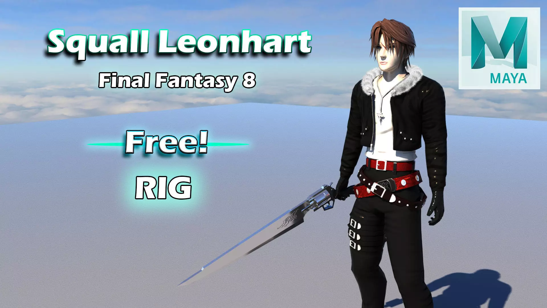 Squall Leonhart Final Fantasy 8 Free Maya Animation Rig Free low-poly 3D model