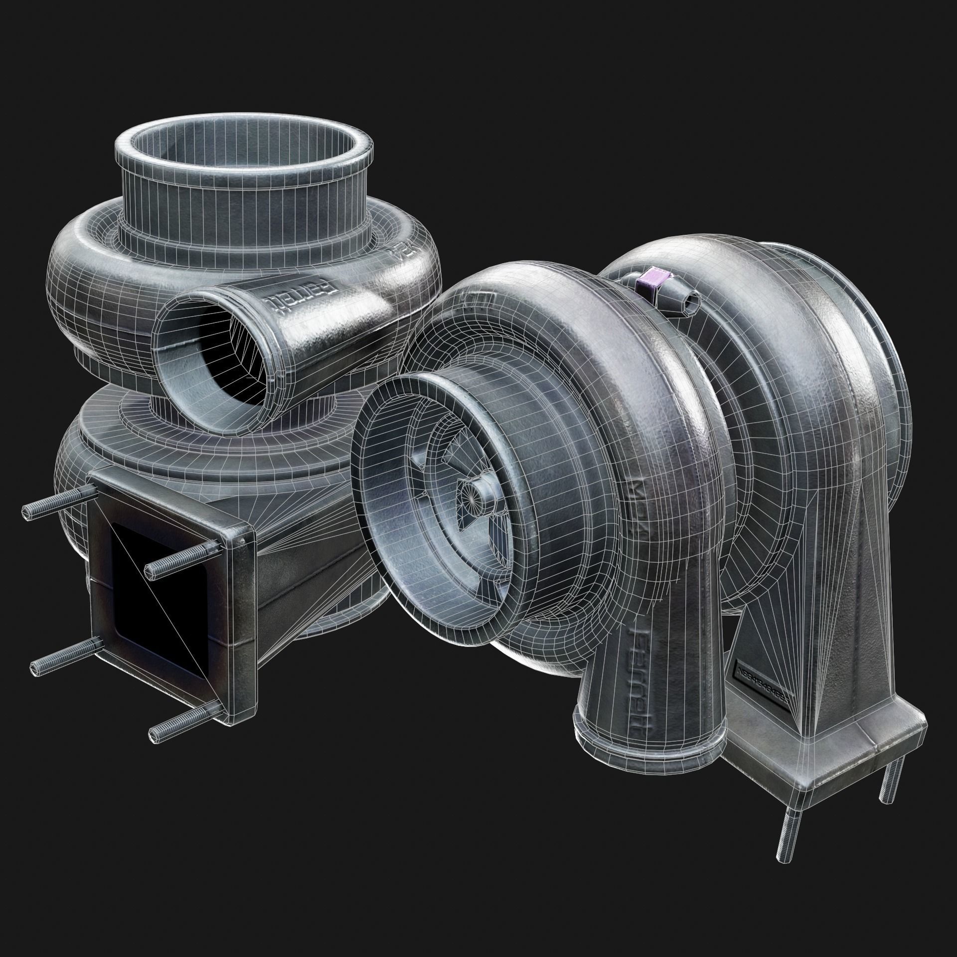 Turbocharger Low-poly 3D model_1