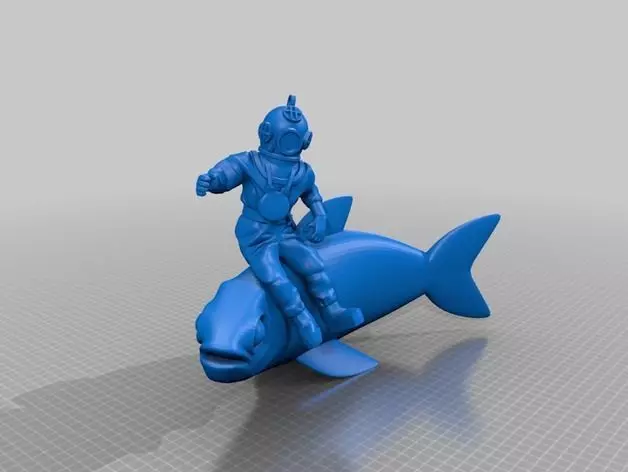 Diver figurine riding on shark Free 3D print model