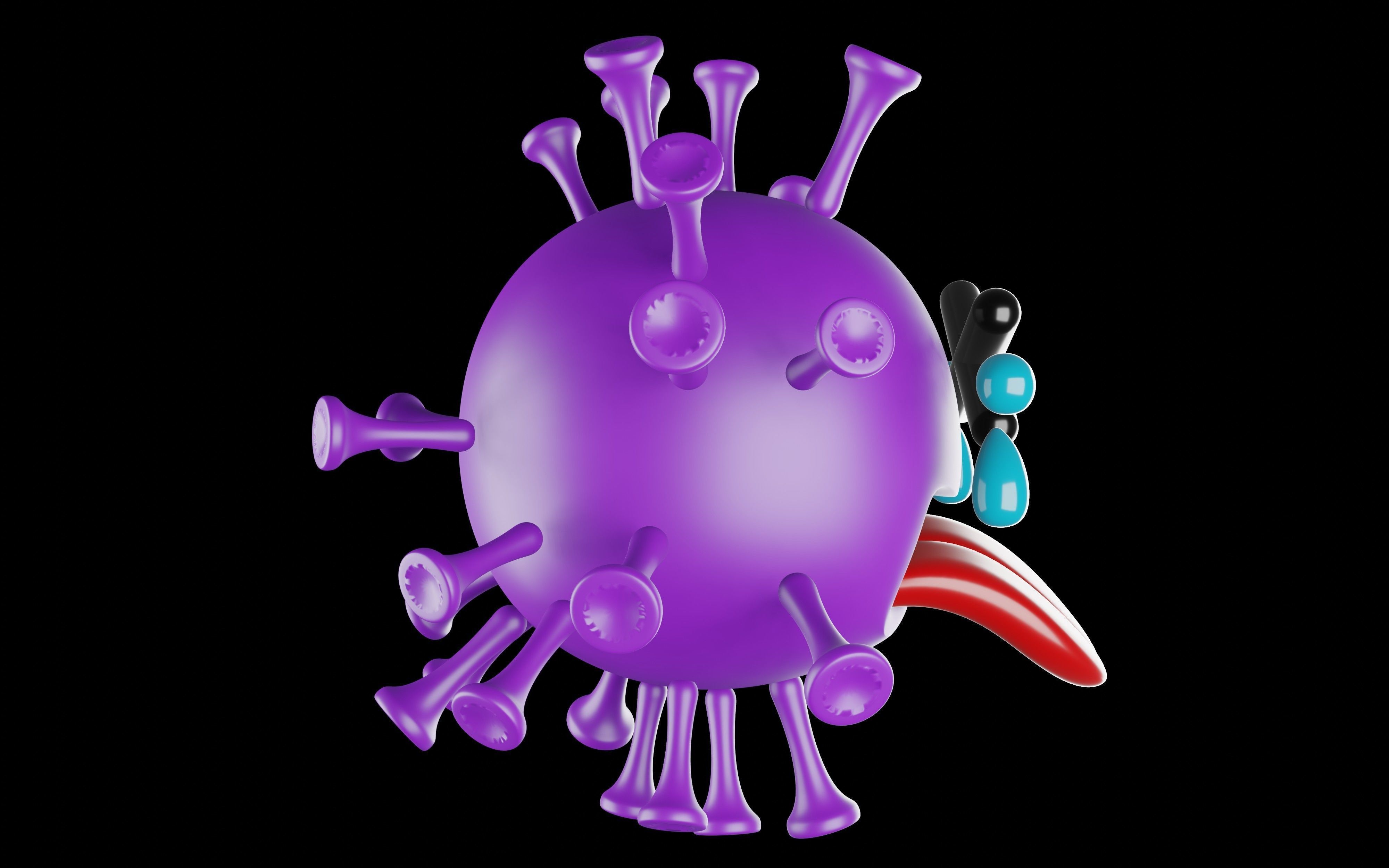 Purple covid model is in a painful face 3D print model_4