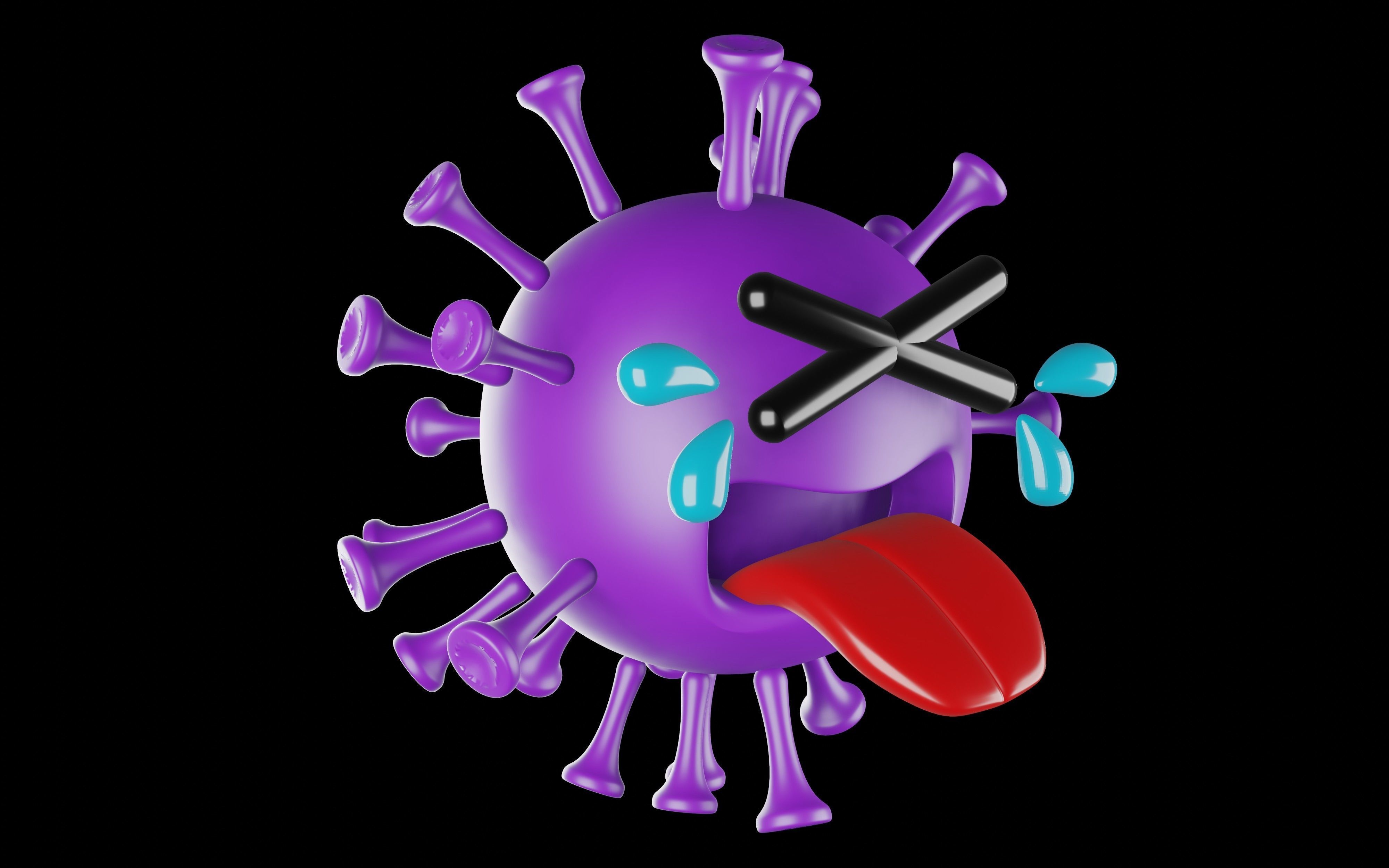 Purple covid model is in a painful face 3D print model_1