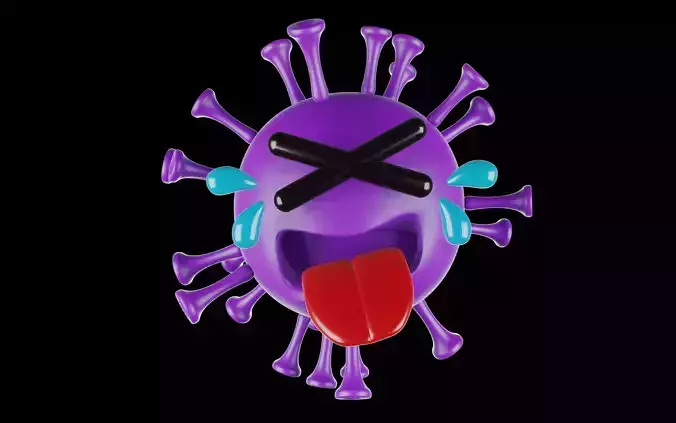 Purple covid model is in a painful face