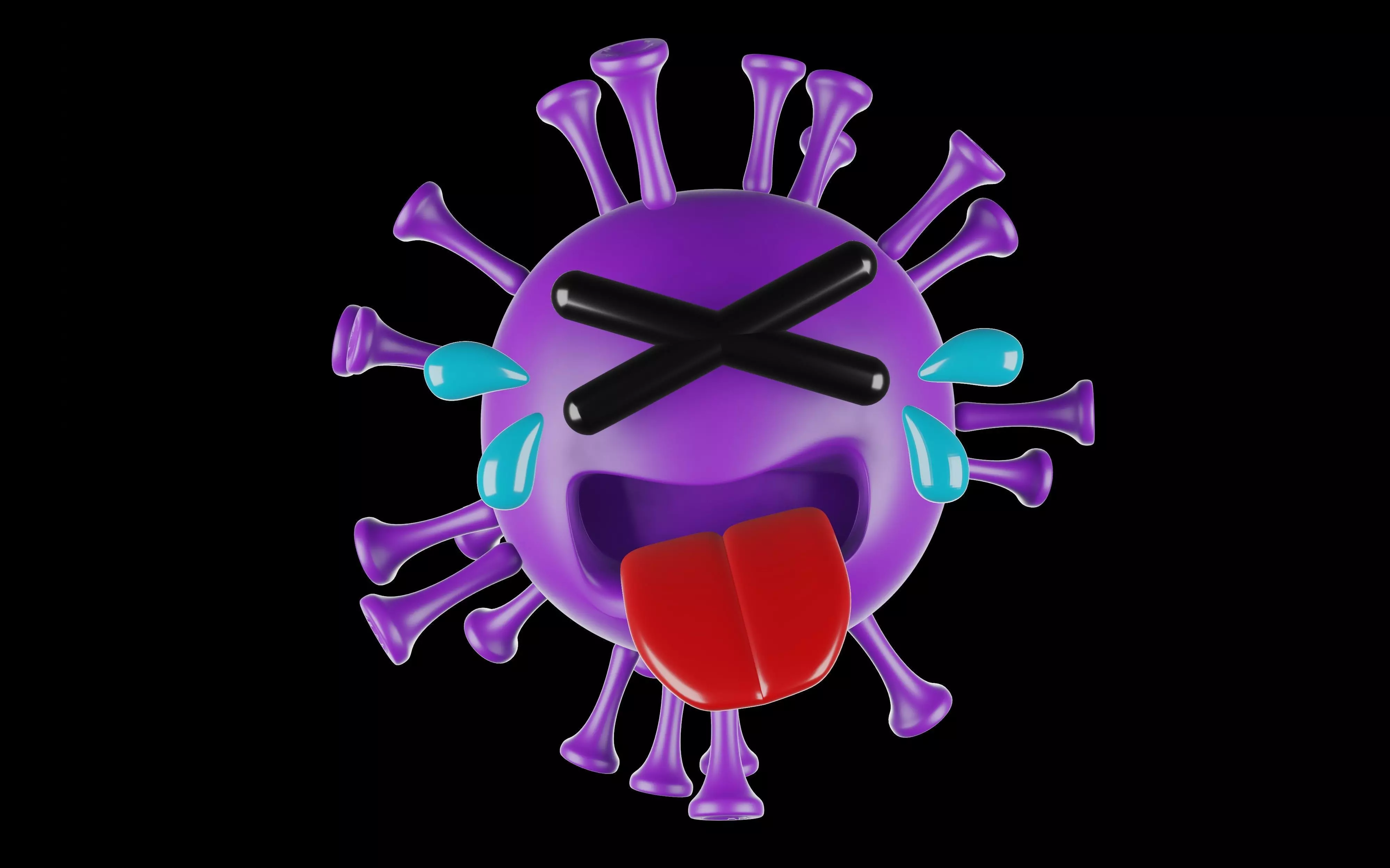 Purple covid model is in a painful face 3D print model_0