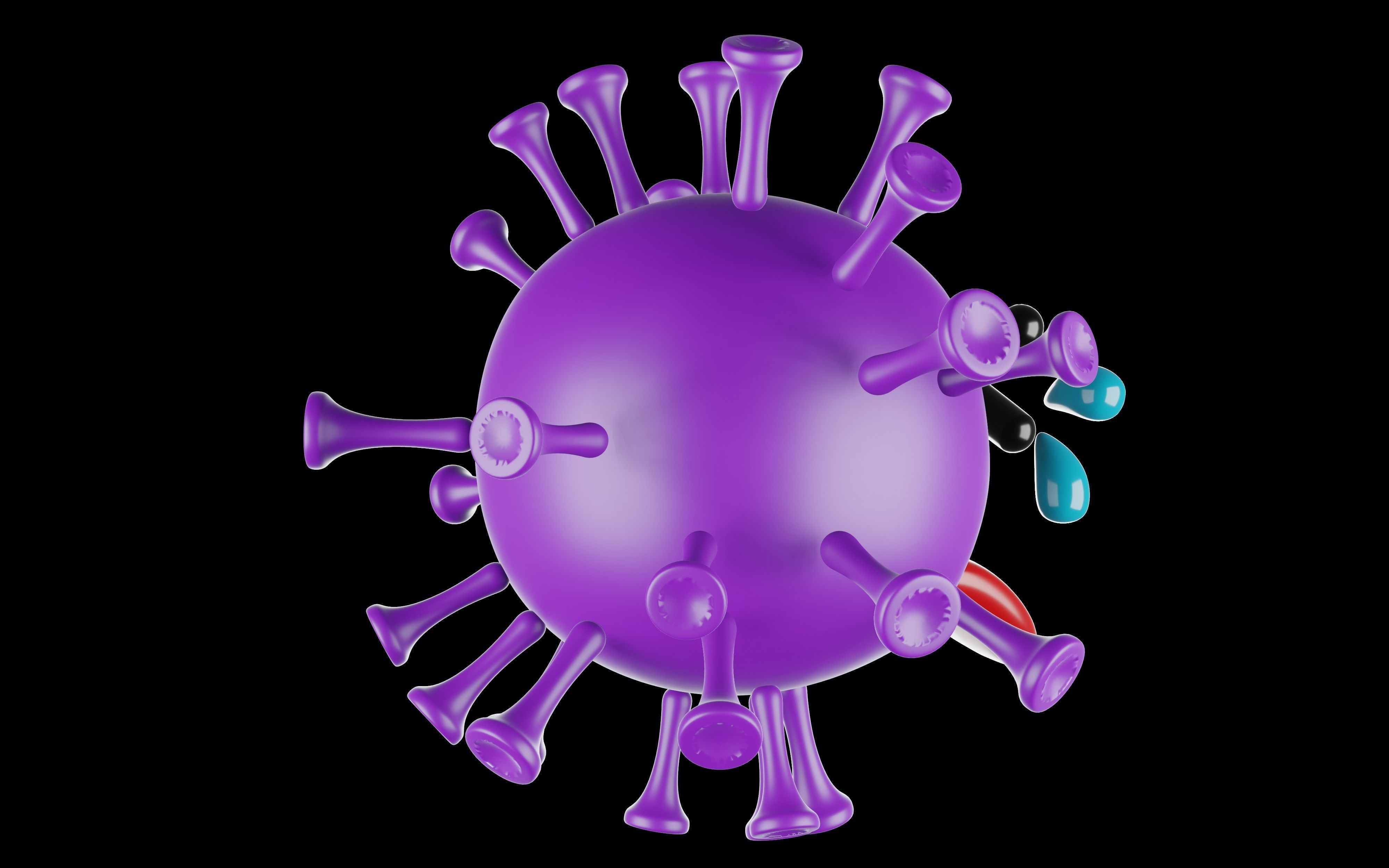 Purple covid model is in a painful face 3D print model_5