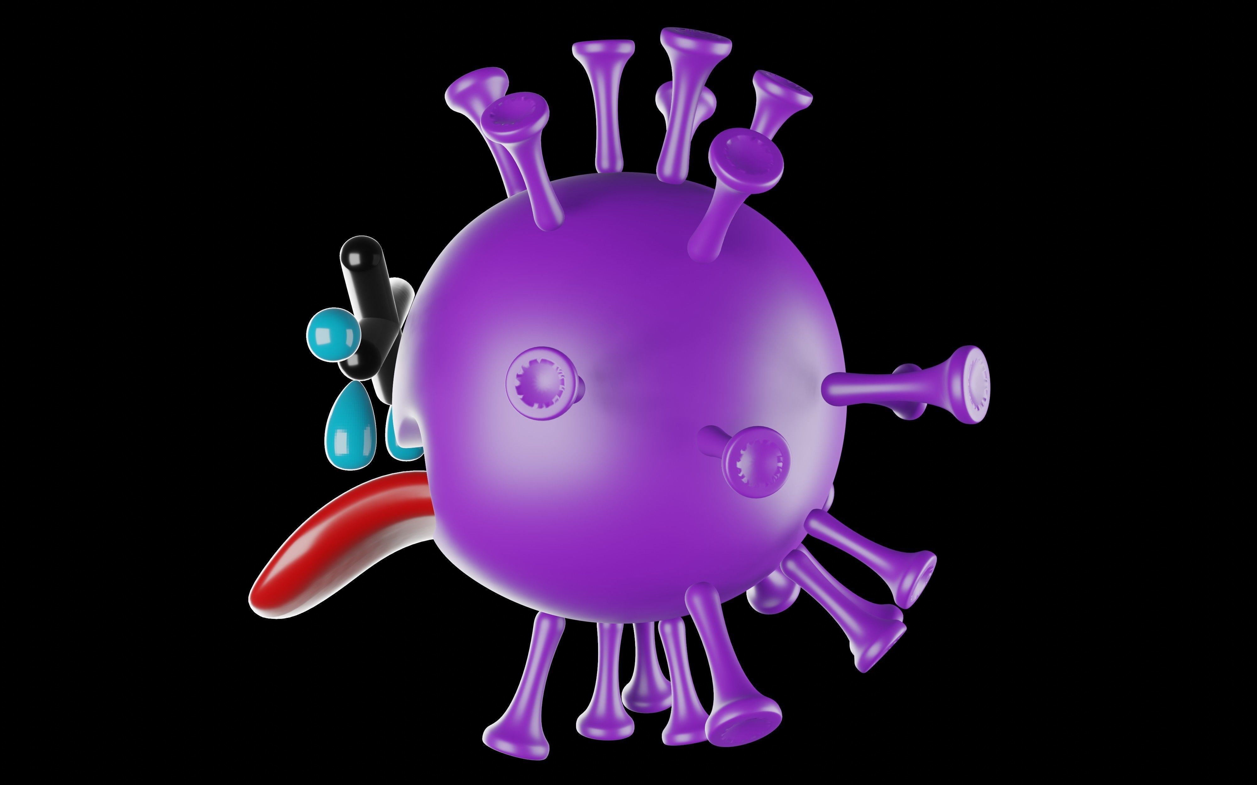 Purple covid model is in a painful face 3D print model_3