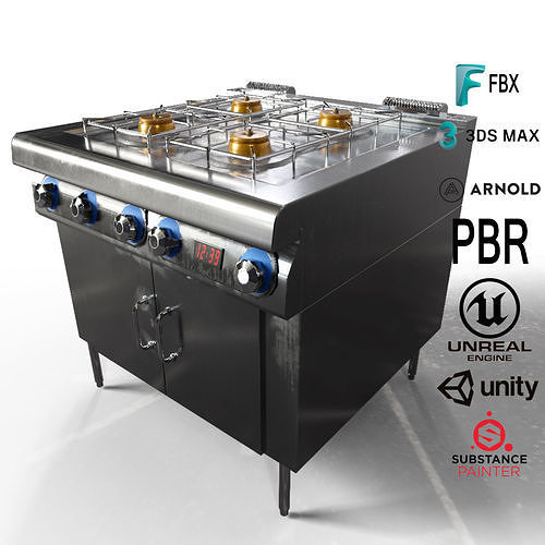 Stainless Steel Modern Restaurant Gas Stove PBR Game Ready Free low-poly 3D model