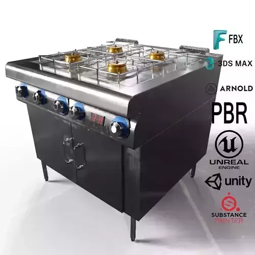 Stainless Steel Modern Restaurant Gas Stove PBR Game Ready Free low-poly 3D model